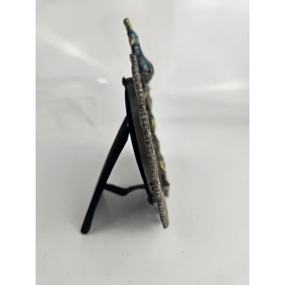Pier1 Imports Peacock Figural Enamel Rhinestone Photo Frame Oval 2.5x3.5 Jeweled